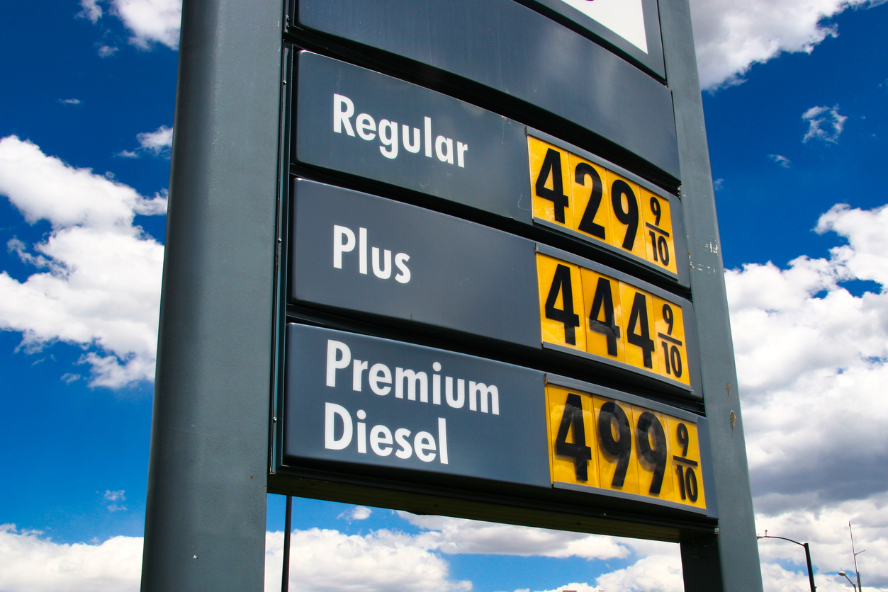 upward angle of manual gas station price sign